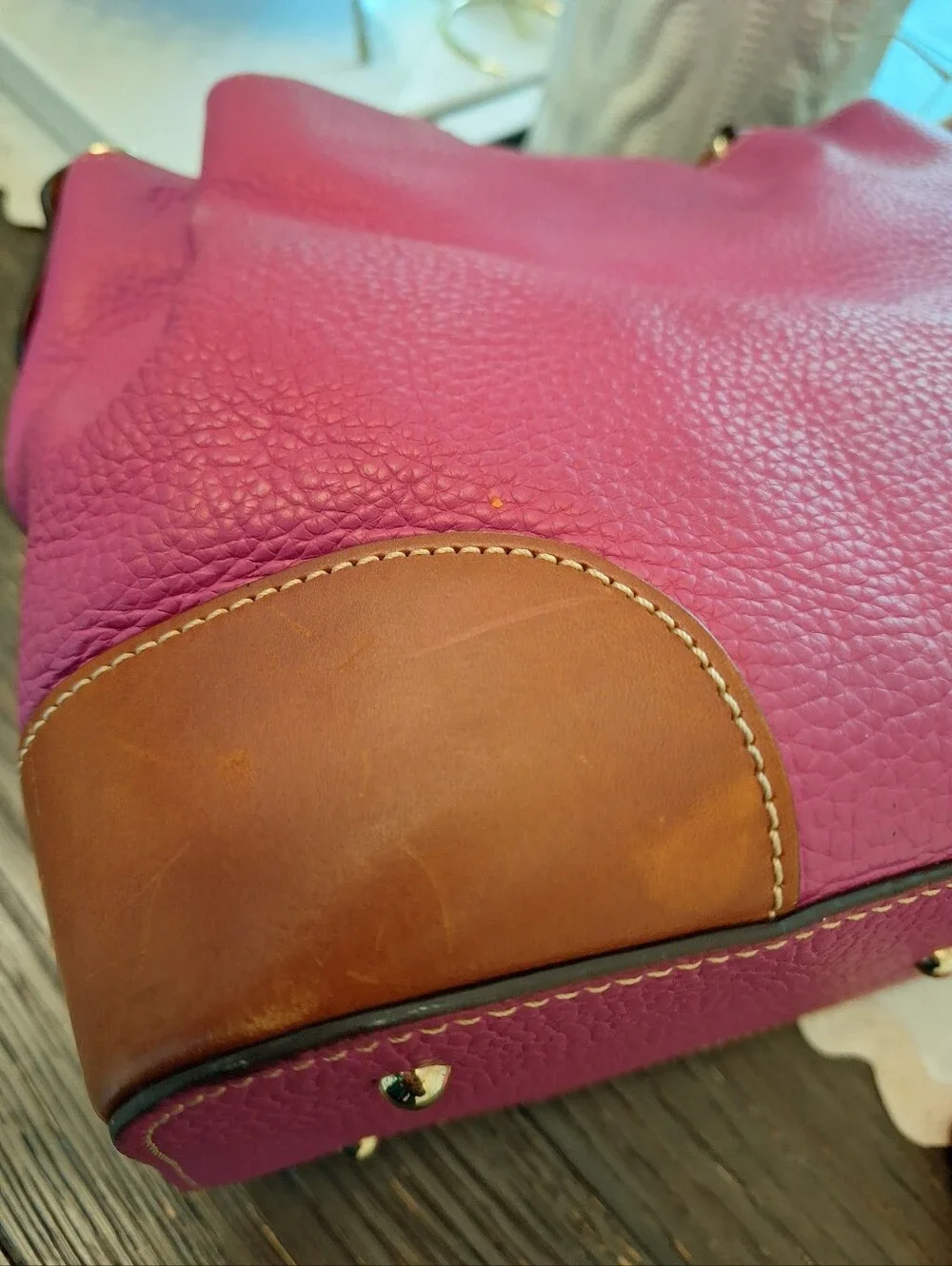 Dooney & Bourke Hot Pink Leather Satchel with Brown Trim